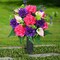 Artificial Cemetery Flowers for Grave, Set of 2 Memorial Grave Flowers for Cemetery with Vase Realistic Silk Gravesites UV Resistant Peony Flowers Decorations (Red with Purple)